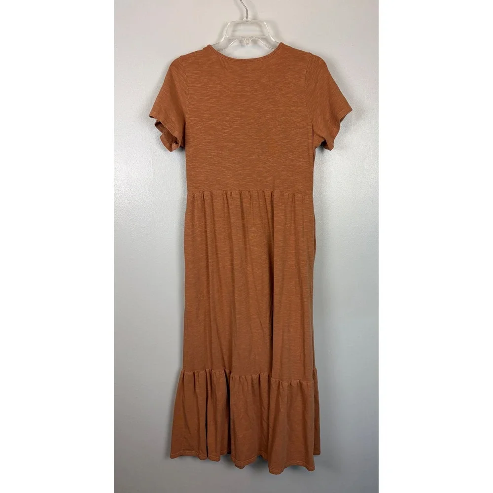 Old Navy Orange Slub Knit Tiered Swing Midi Dress Small Short Sleeve Stretch - Picture 6 of 6